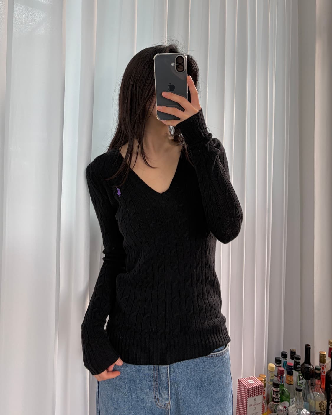 [XS]폴로 랄프로렌 램스울 브이넥 케이블 니트 상품이미지1
