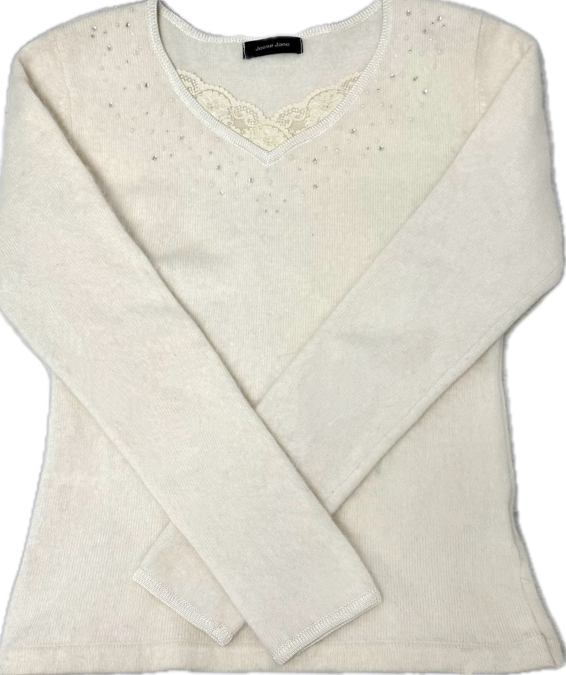 (급처) 레이스 큐빅 진주 앙고라 니트 상품이미지1