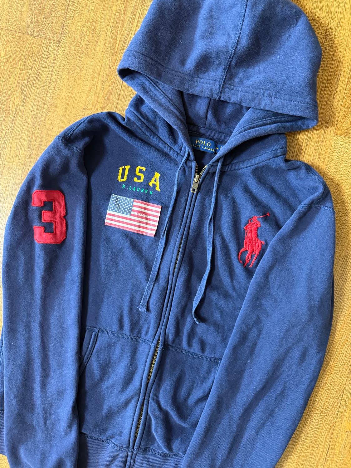 (상태최상,희귀!!)폴로 빅포니 USA 성조기 3로고 네이비 후드집업 m 상품이미지1