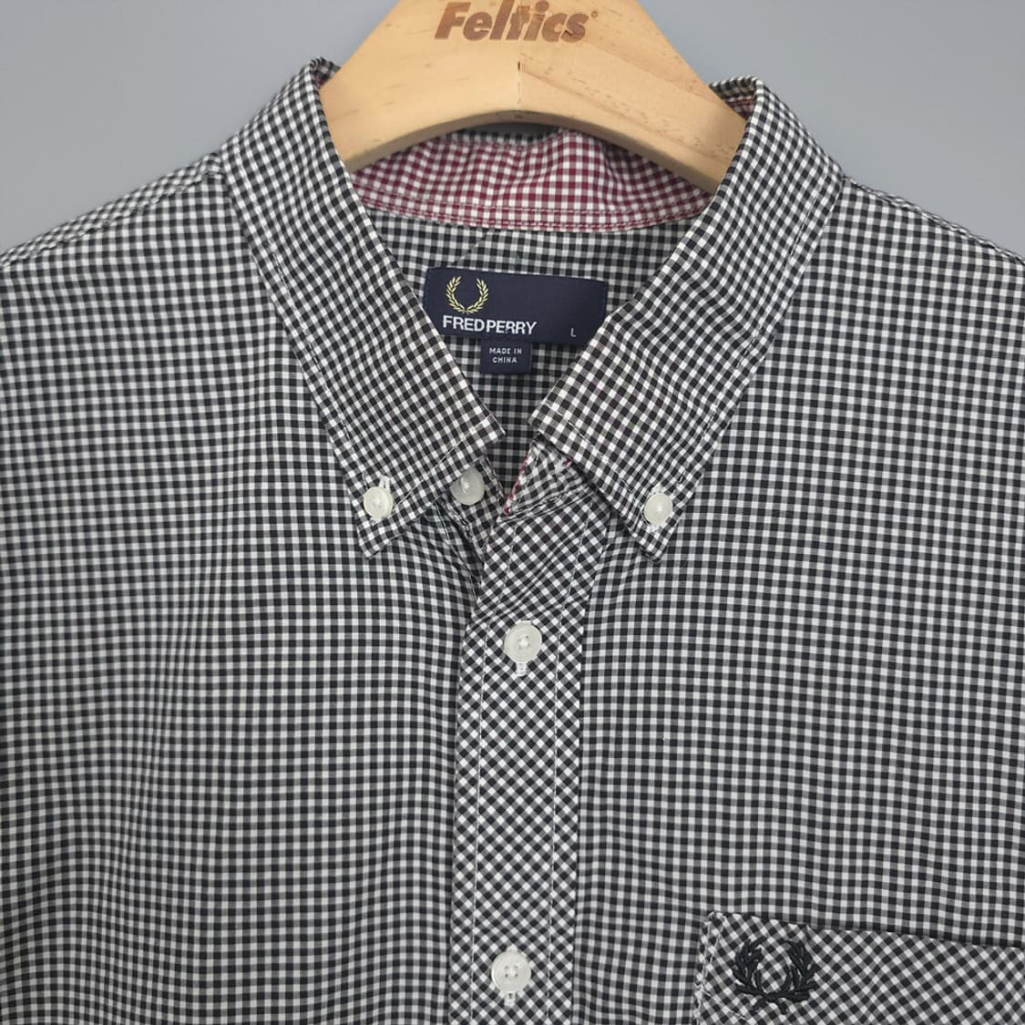 프레드페리 Fred Perry 체크 반팔셔츠 블랙 L 상품이미지2
