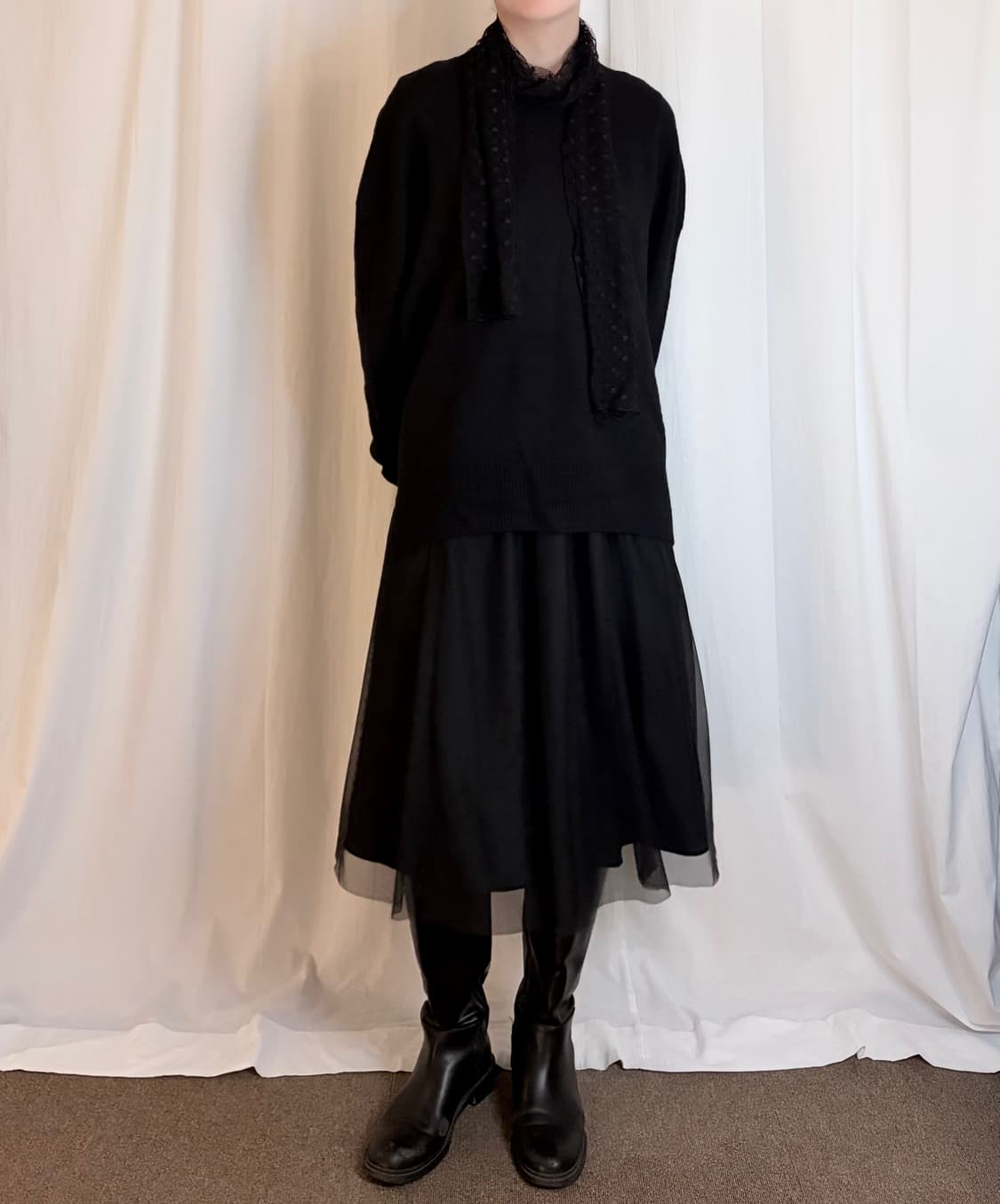 Sleeveless Sheer Layered Dress - Black 상품이미지3