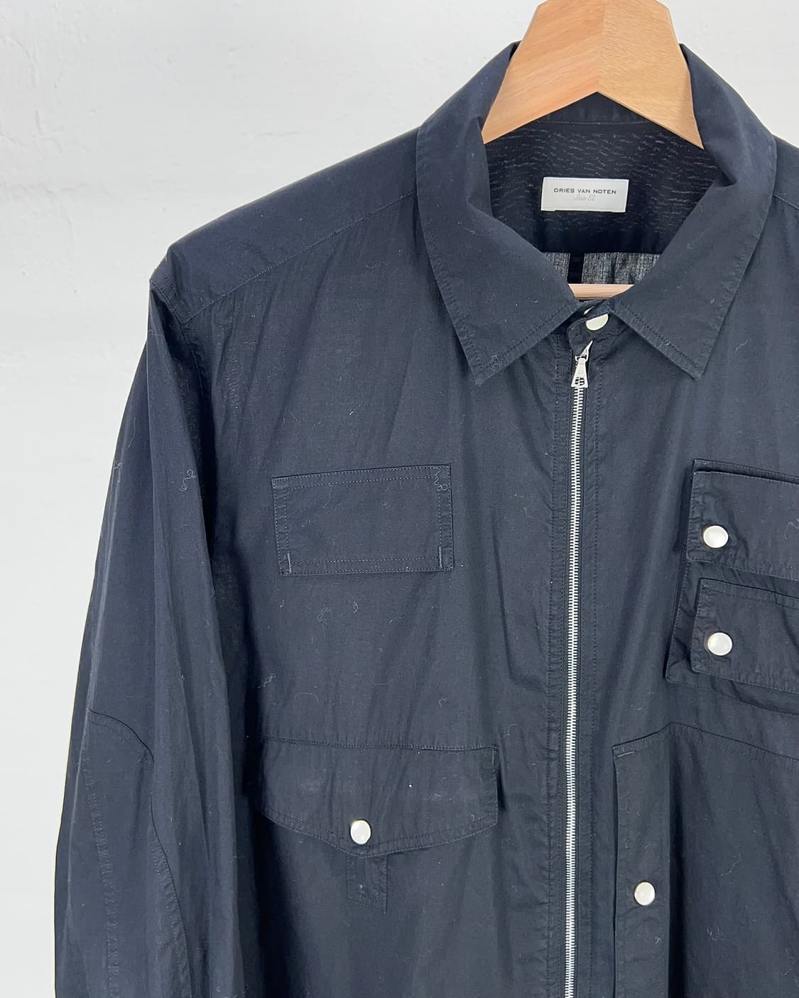 드리스 반 노튼 블랙 코튼 아일렛 펄 스냅 셔츠 자켓 상품이미지2