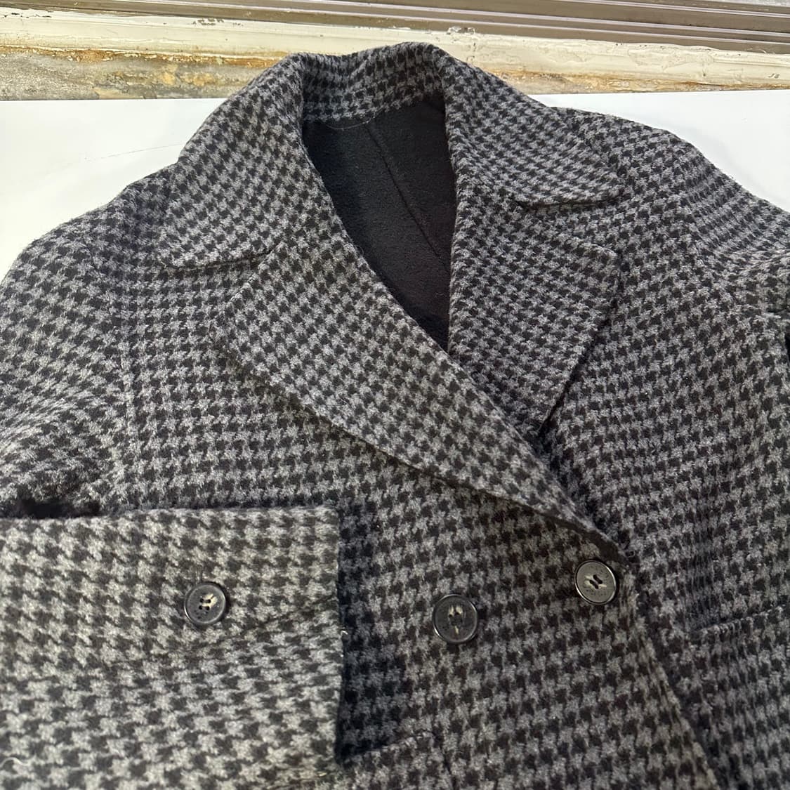 우먼M-L 지오송지오 하운드투스체크 핸드메이드 리얼버튼 더블울자켓 상품이미지3