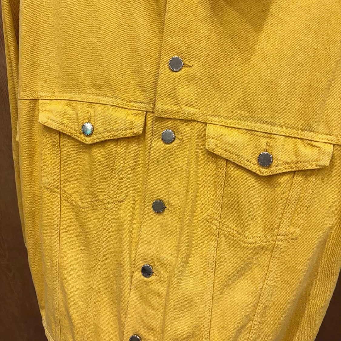 빈티지 레귤러핏 코튼 데님 자켓 실버 메탈 버튼 디테일 머스타드 옐로우 상품이미지6