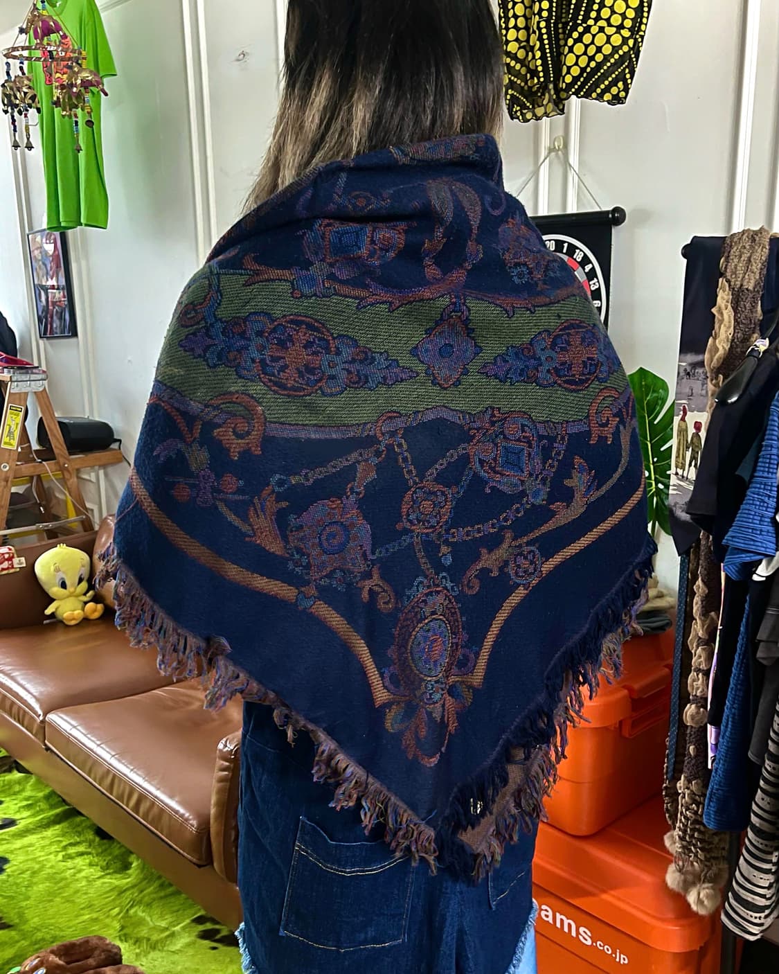 JPN Vintage Antique Graphic Tassel Shawl 상품이미지2