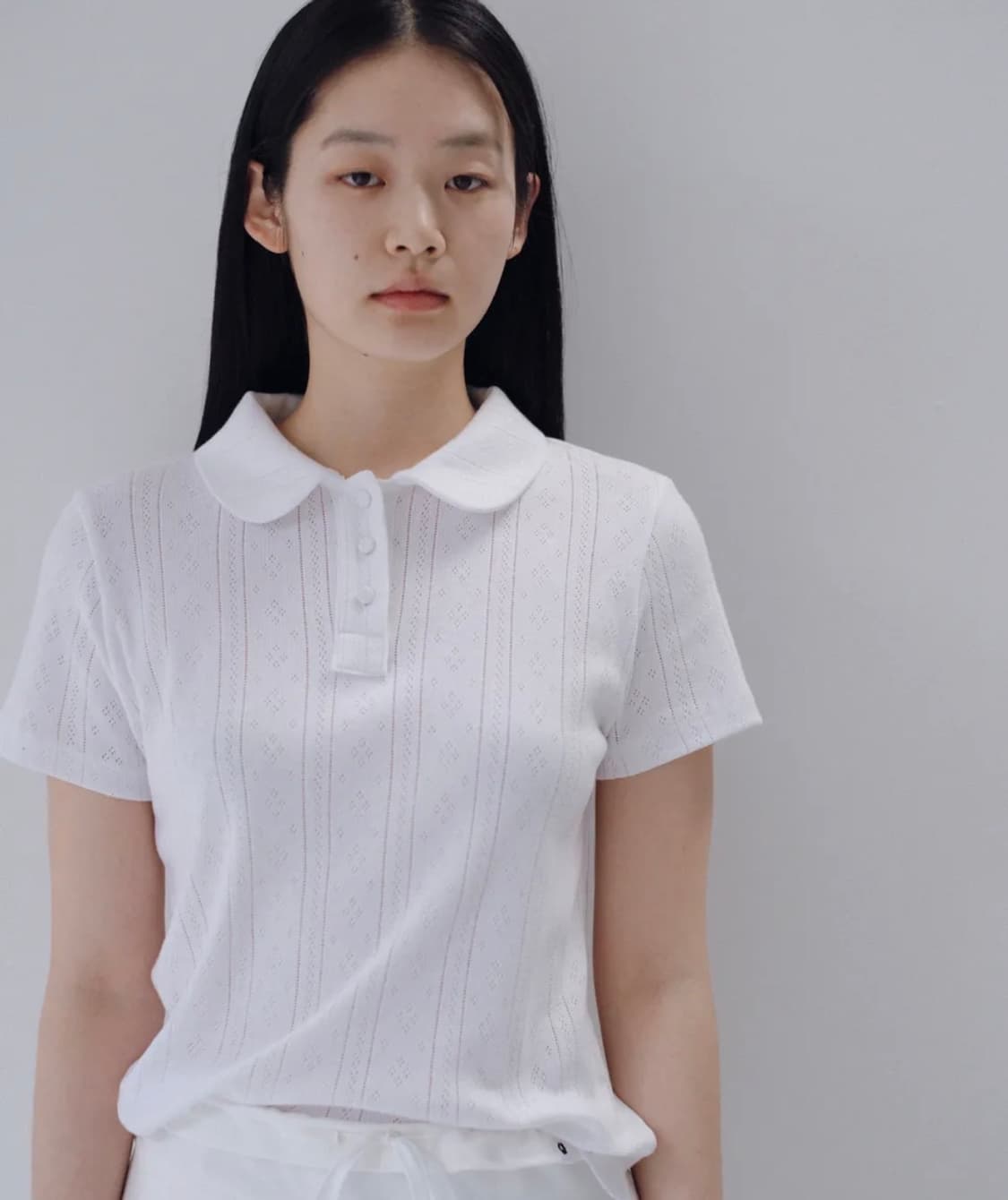 ROUND COLLAR JACQUARD PUNCHING TEE, WHIT 상품이미지2