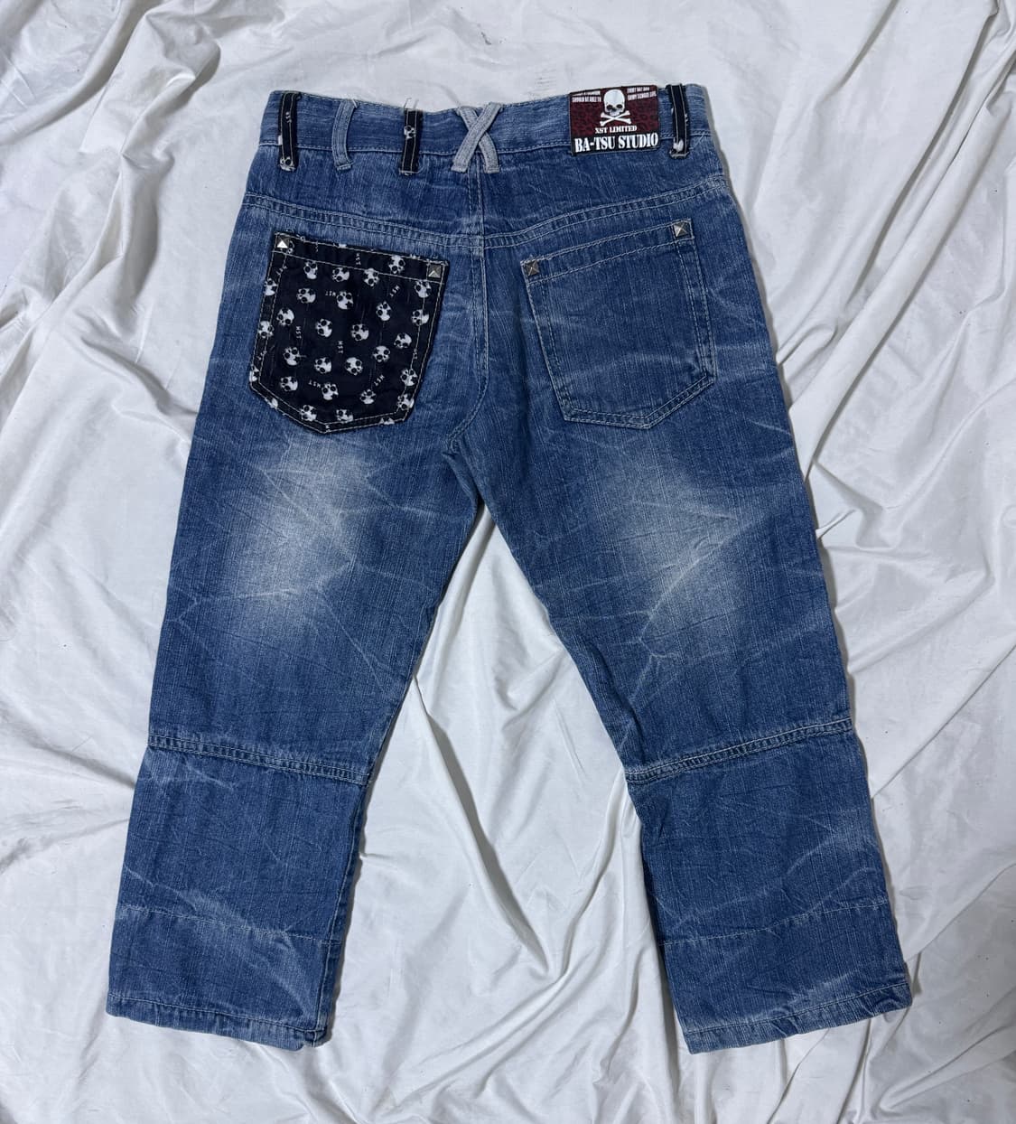 Batsu 스컬 레오파드 크롭 데님팬츠 y2k 펑크 vkei 상품이미지2