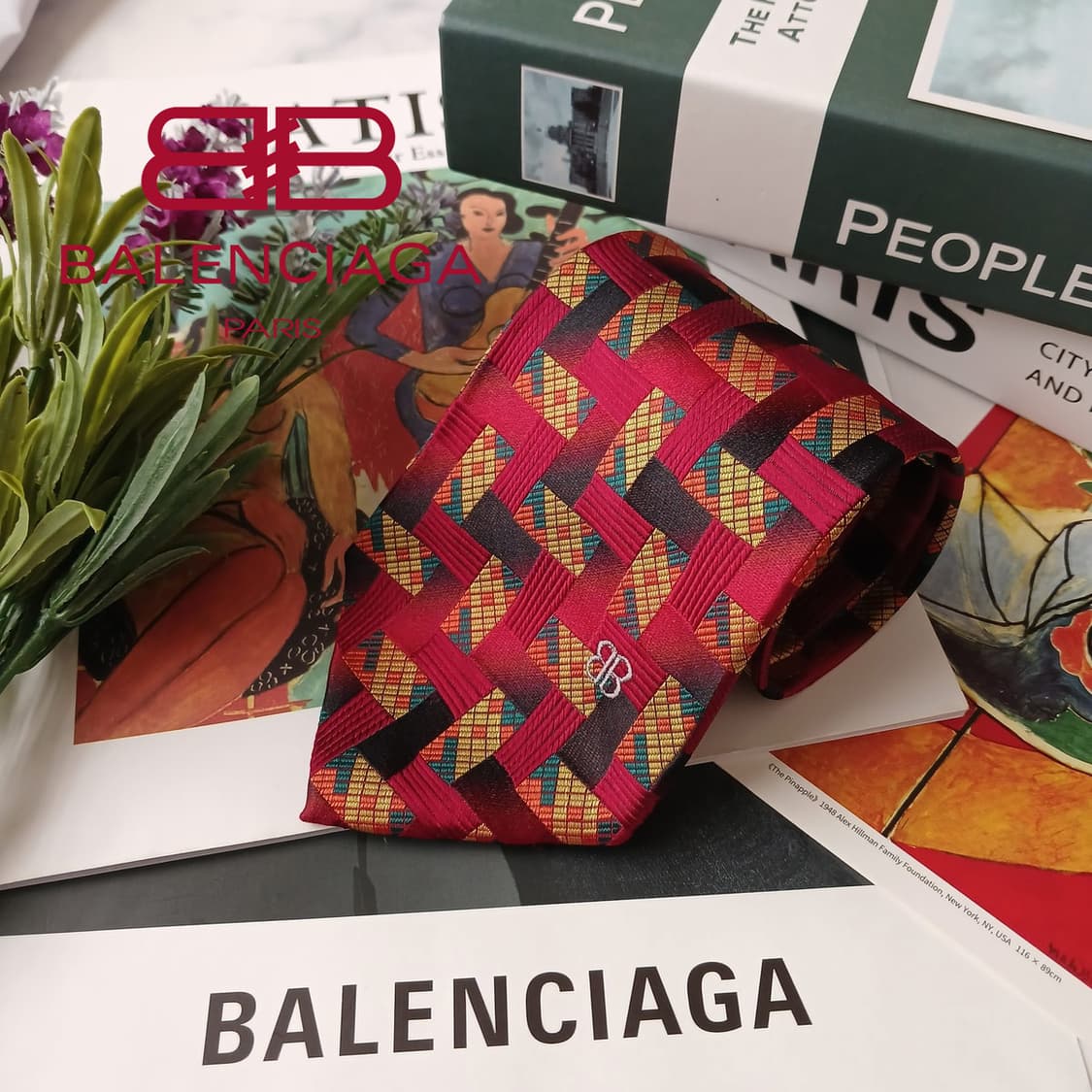 발렌시아가 실크 레드 기하 패턴 넥타이 9.5cm A+등급 E726 상품이미지1