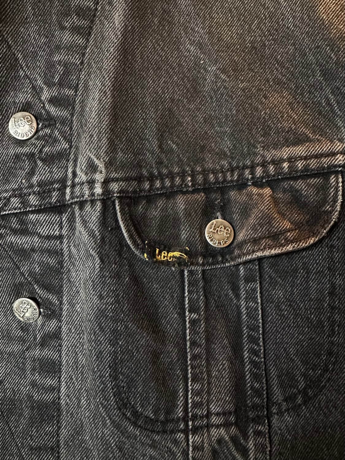 90s USA 빈티지 LEE 리 블랙 데님 트러커 자켓 하드락 카페 상품이미지4