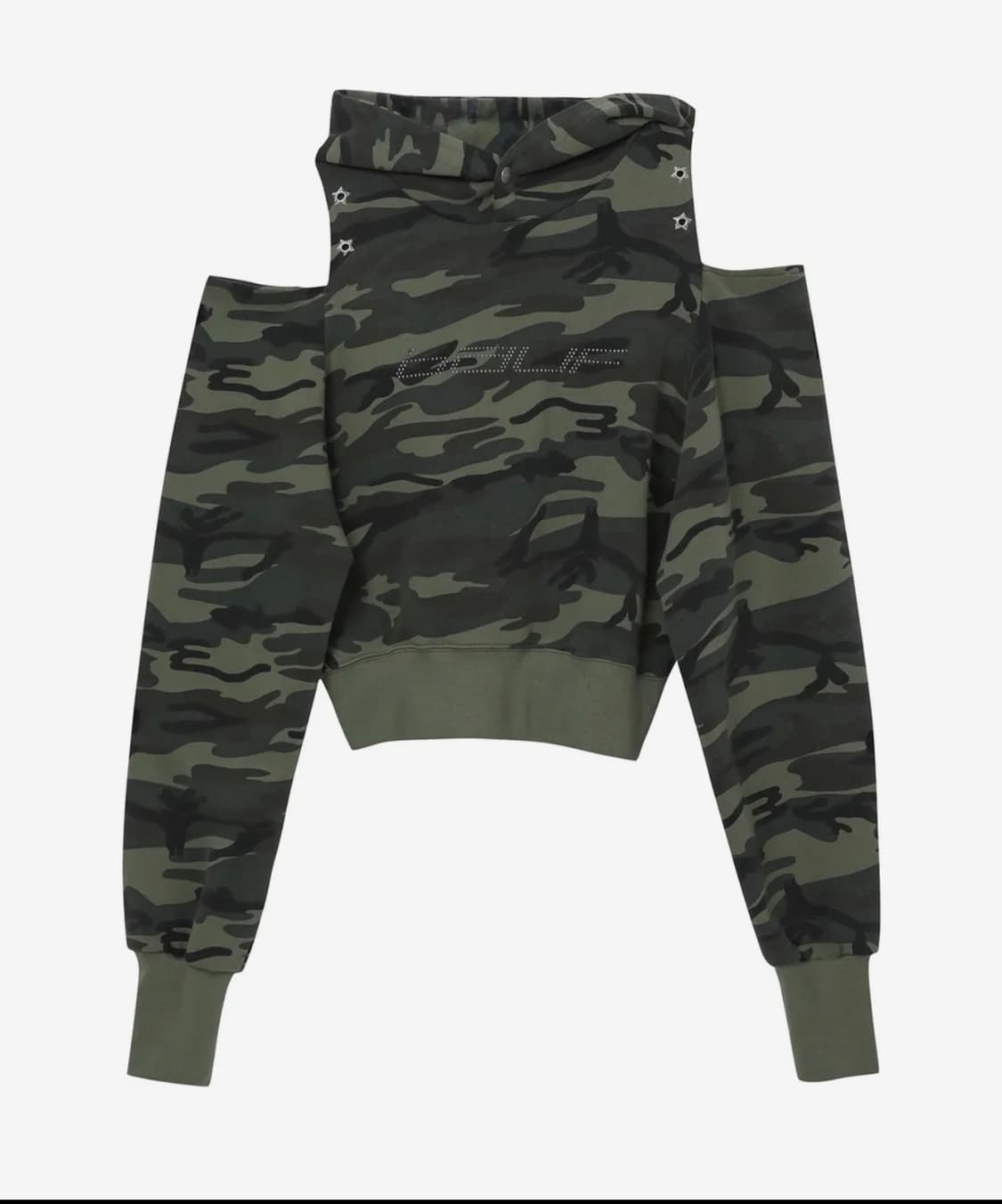 에스파 윈터착용) 바우프 컷아웃 오프숄더 크롭 후드 [카모] 상품이미지1