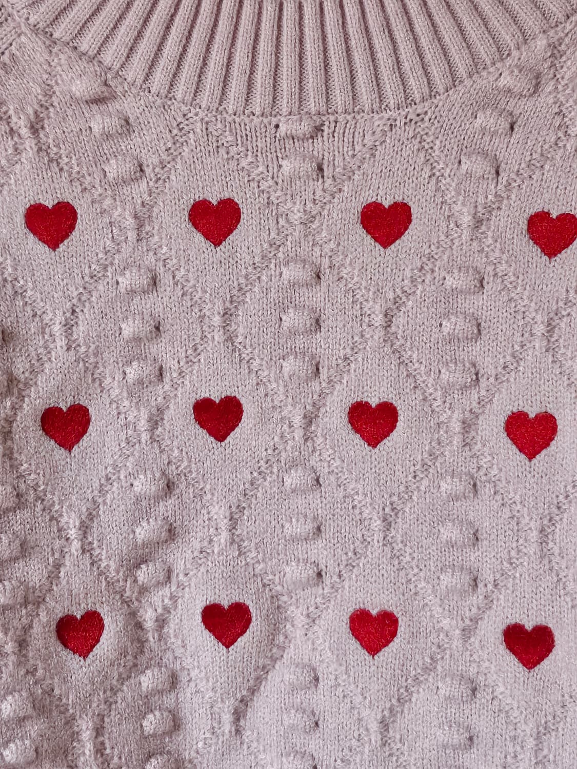 레드 하트 자수/ 미착용 /핑크 크롭 니트 스웨터 F /상태좋음 상품이미지2