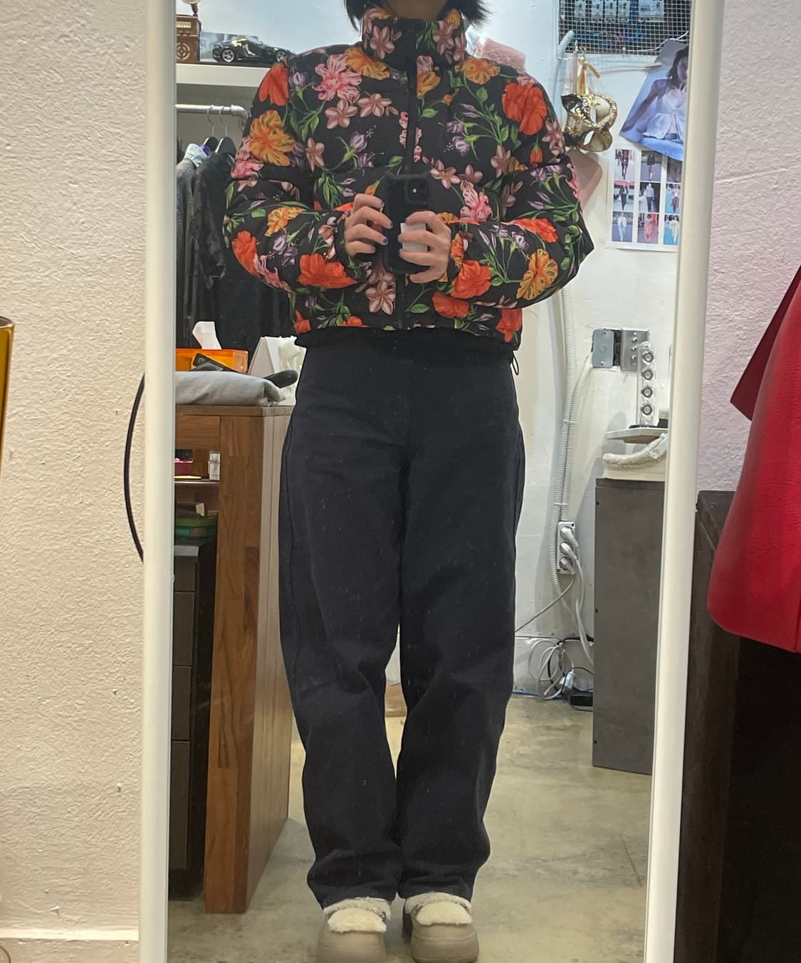 플라워 패턴 크롭 패딩 상품이미지6