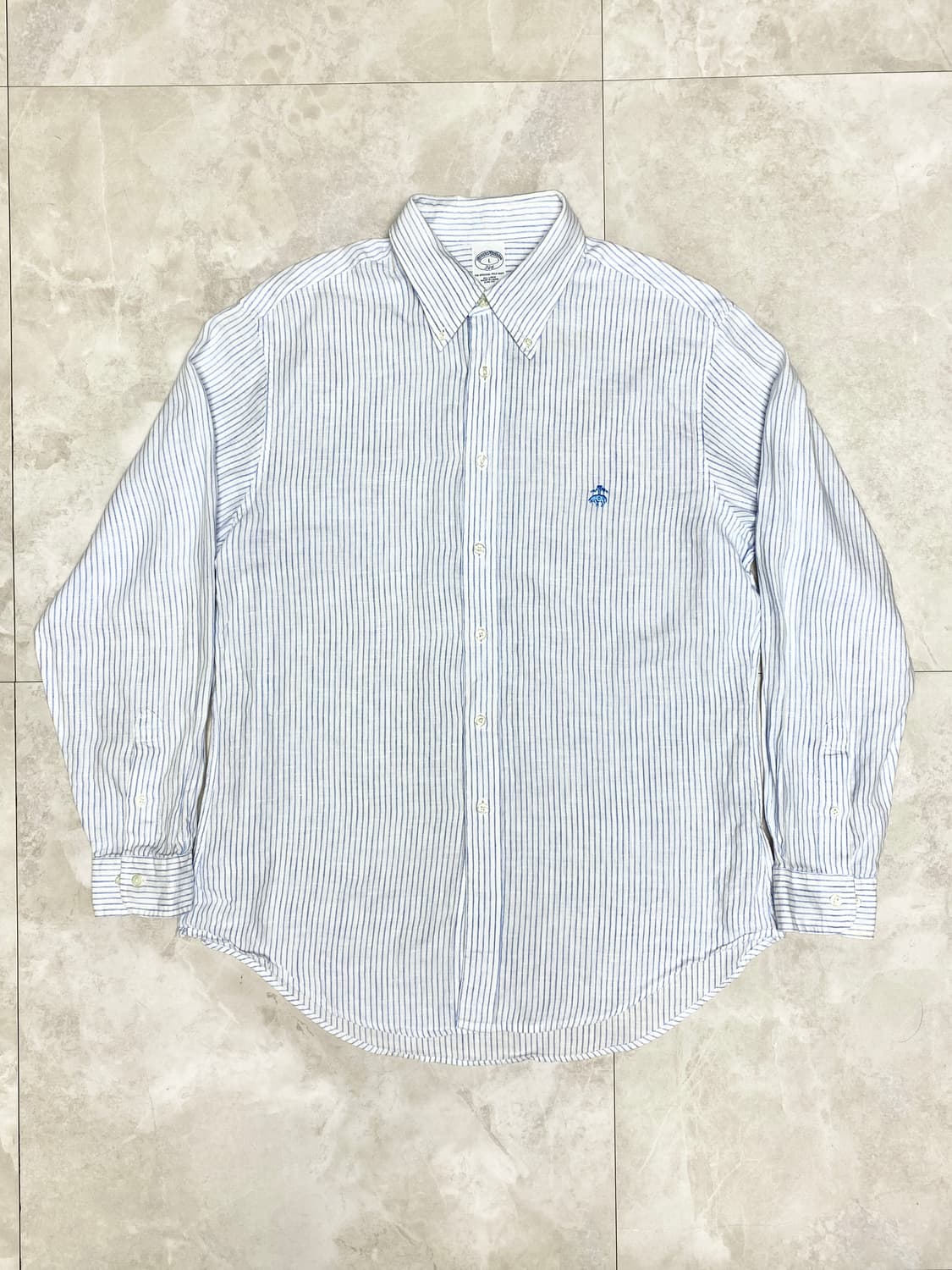 브룩스 브라더스 린넨 스트라이프 옥스포드 셔츠 스카이 블루 슬림핏 L 상품이미지2