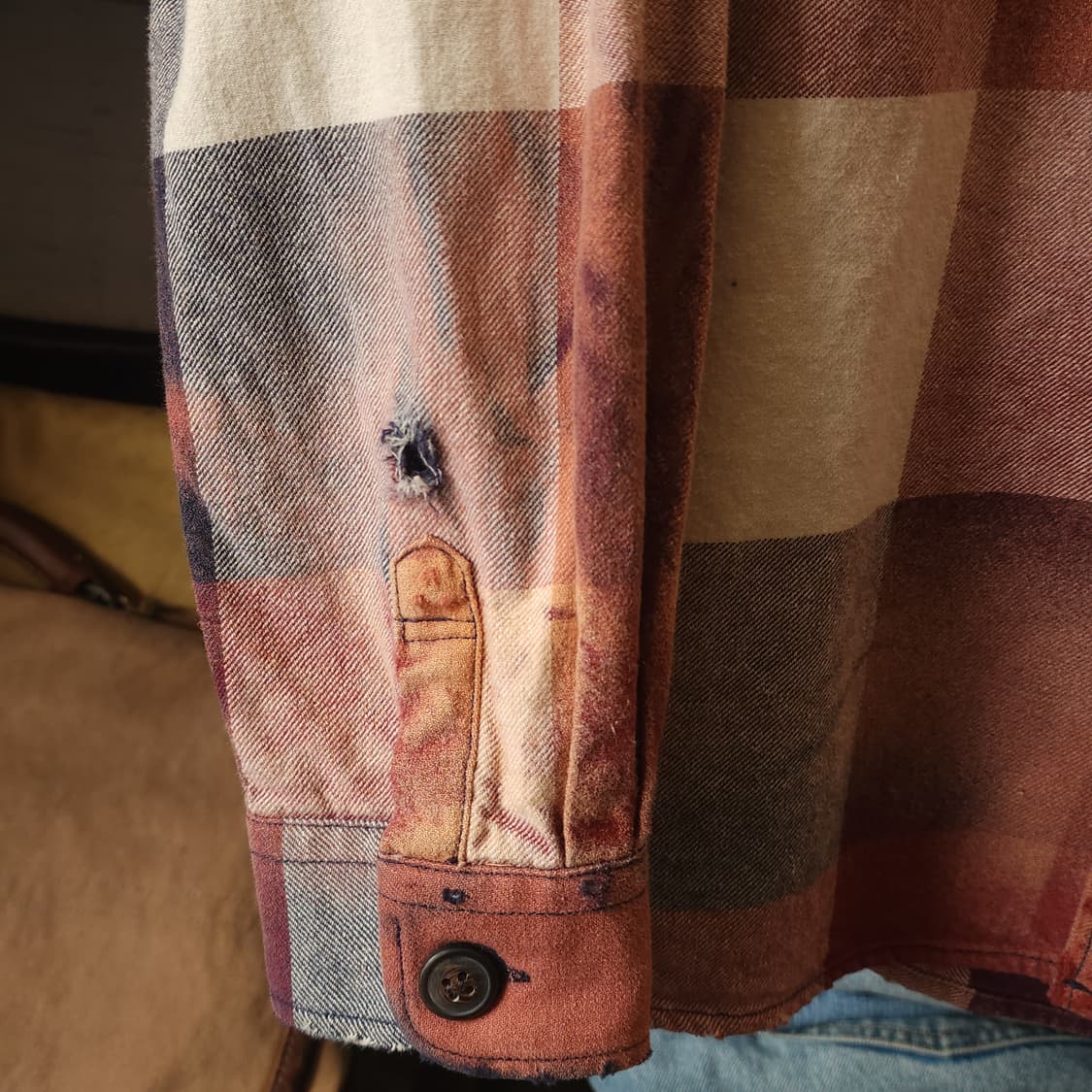 90s 빈티지 체크셔츠 헤비 플란넬 워크셔츠 썬페이딩 빅체크 xl 상품이미지7