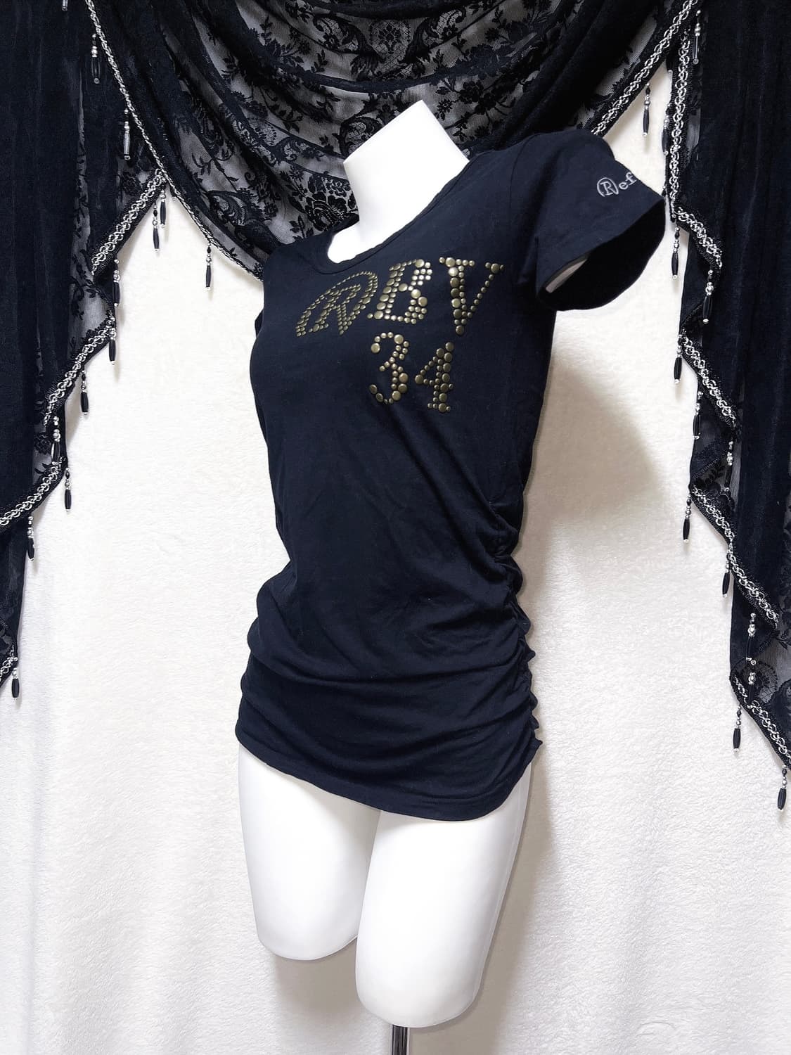 y2k 와투케 고스펑크 오네갸루 00s 다이아깔 셔링 반팔탑 섹시 핀터 상품이미지1