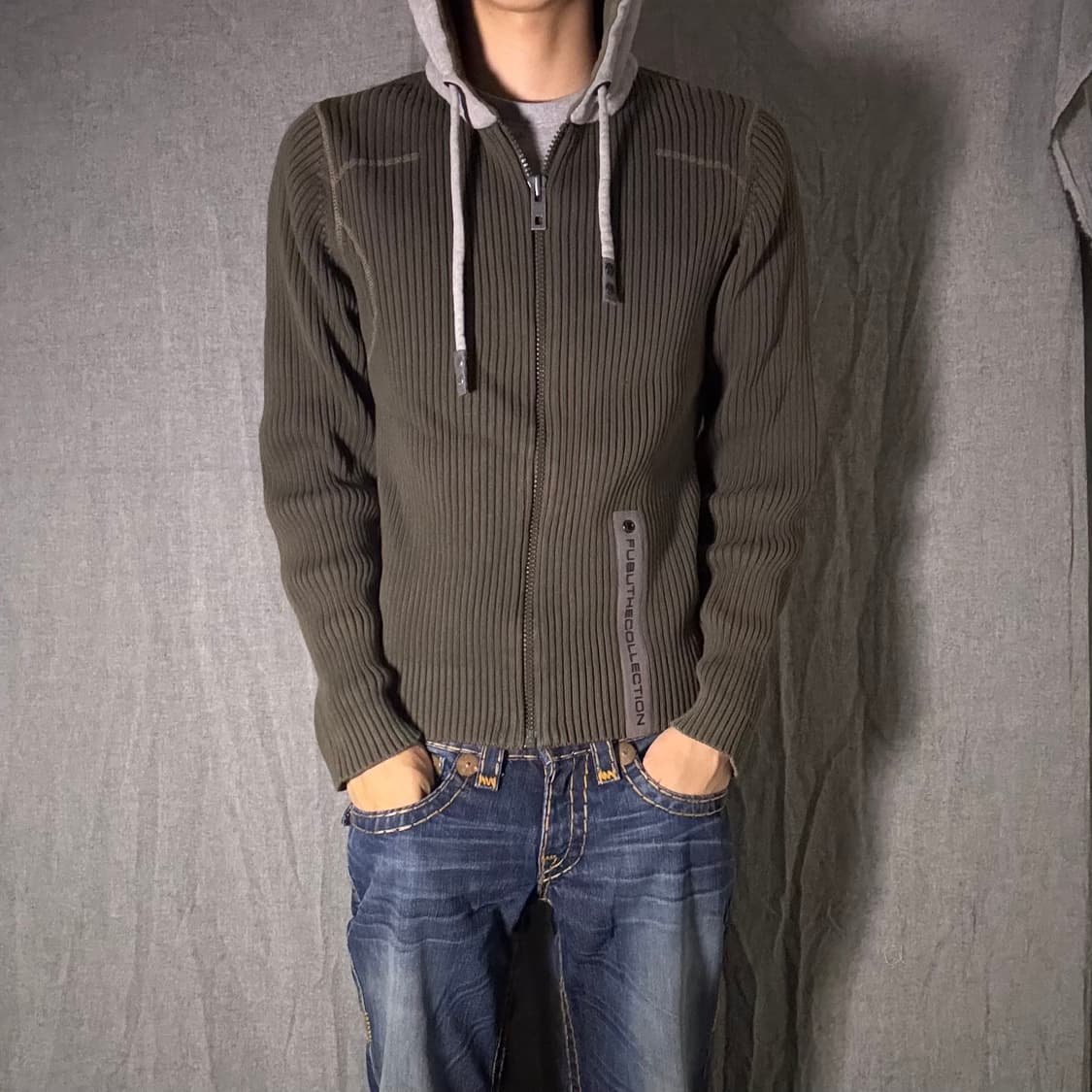 FUBU 니트 후드집업 올리브 상품이미지1