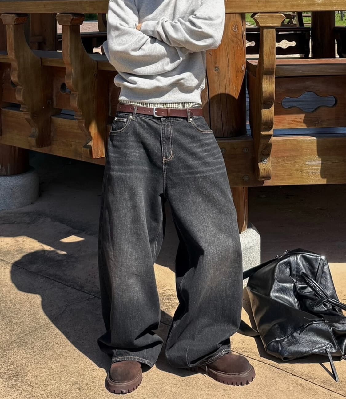 배기핏 커브드 워싱 데님 팬츠  상품이미지3