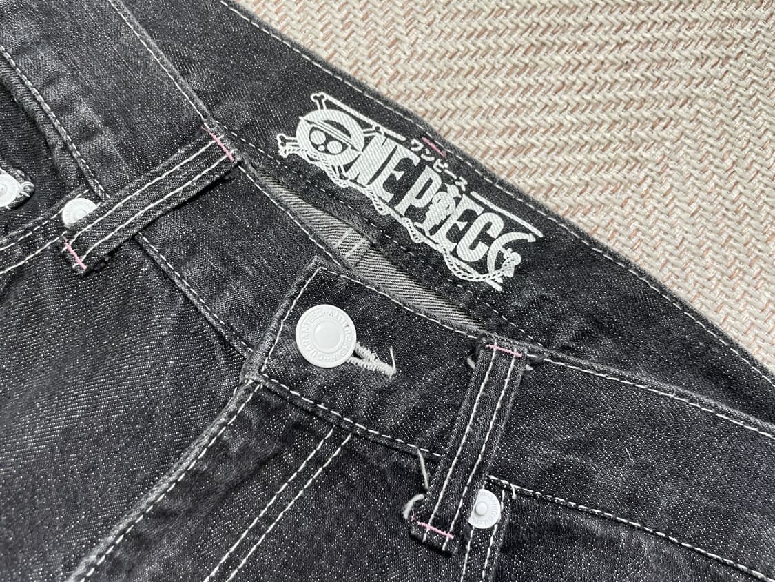 원피스 프린팅 밑단 체크 쵸파 데님 팬츠 J04092 상품이미지5