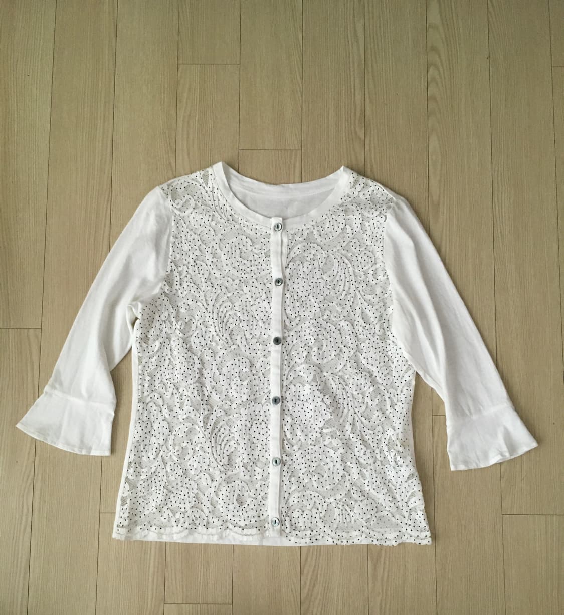 일본빈티지 도트 레이스 프릴 티셔츠 가디건 시스루 상품이미지3