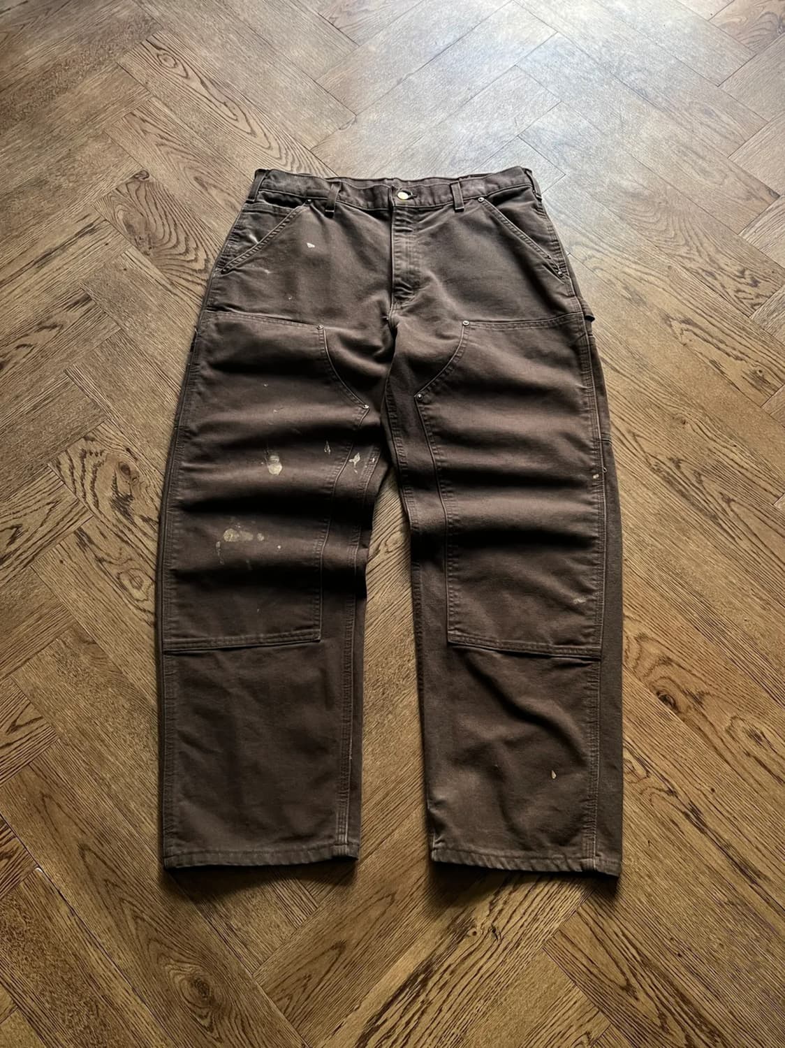 [34]칼하트 USA 빈티지 페인팅 다크브라운 더블니 워크 팬츠 상품이미지1