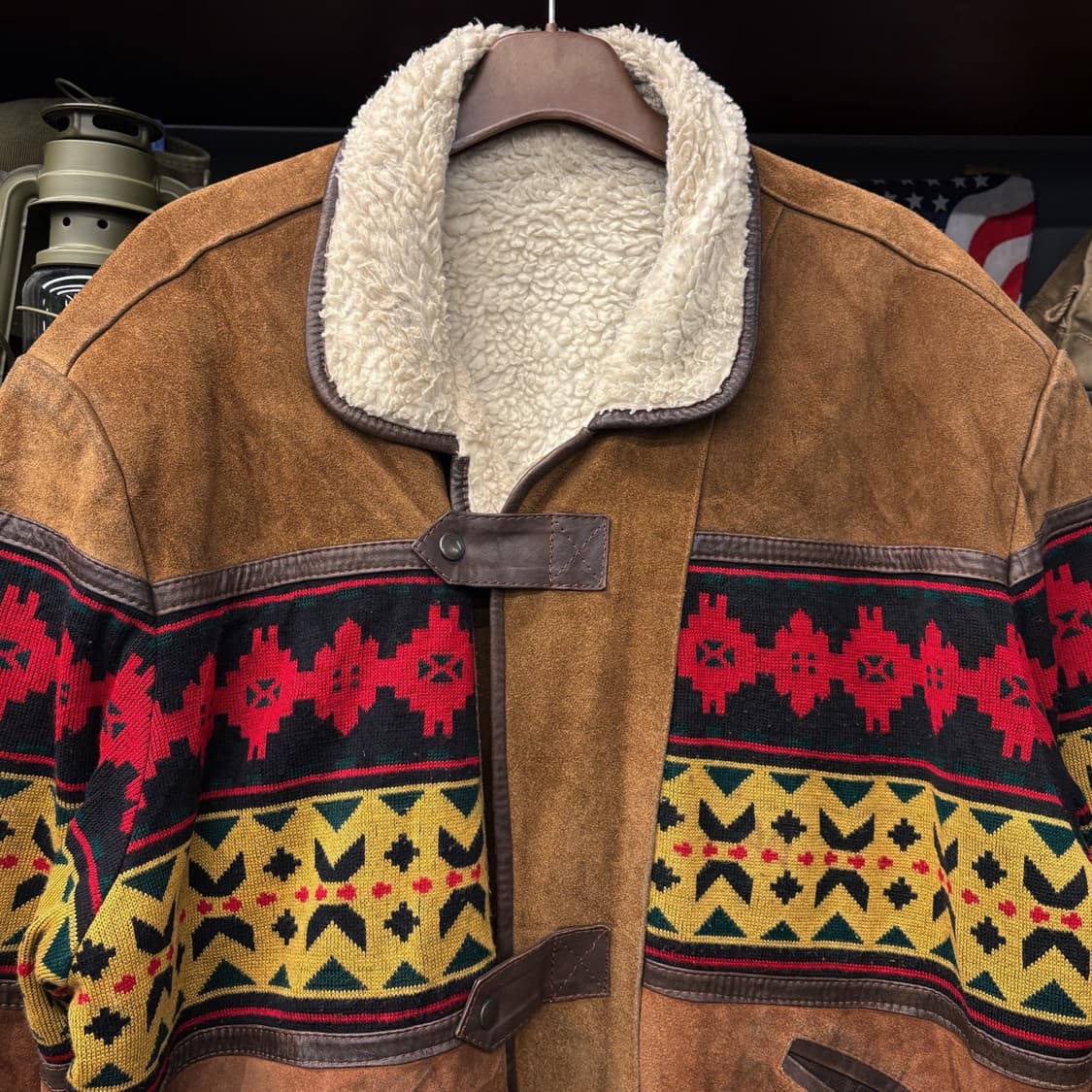 90s 빈티지 나바호 카우하이드 스웨이드 레더 쉐르파 봄버자켓 N582 상품이미지3