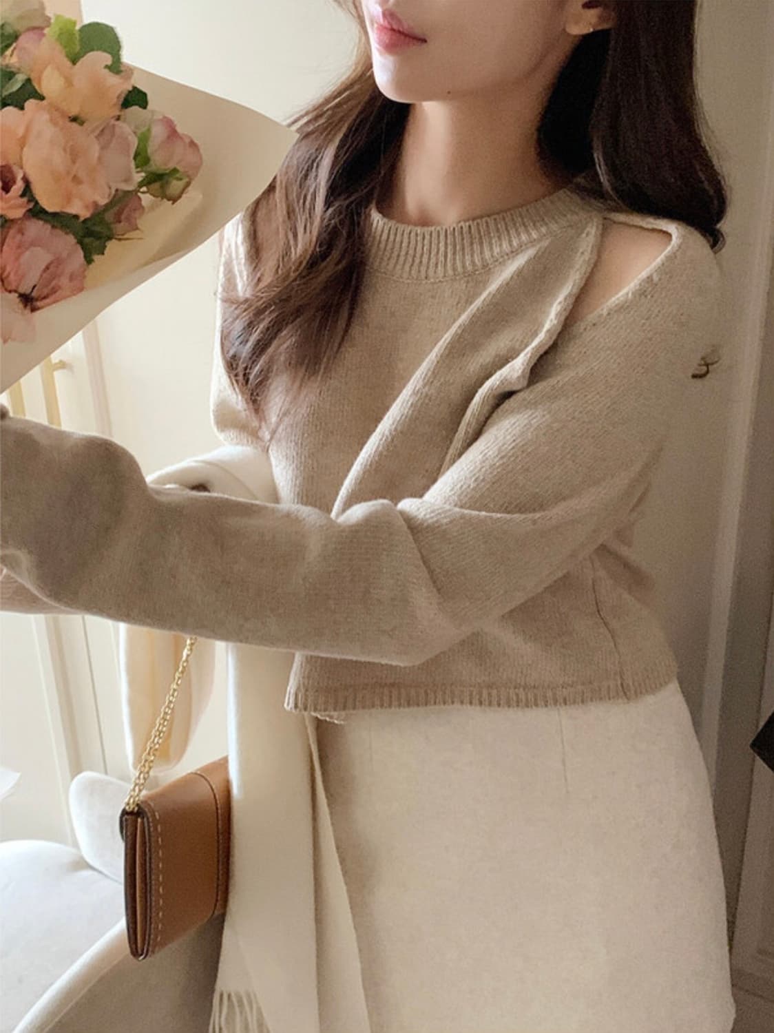 [미시착새제품] 퍼빗 누텔라 세미오프 트임니트 베이지 상품이미지1