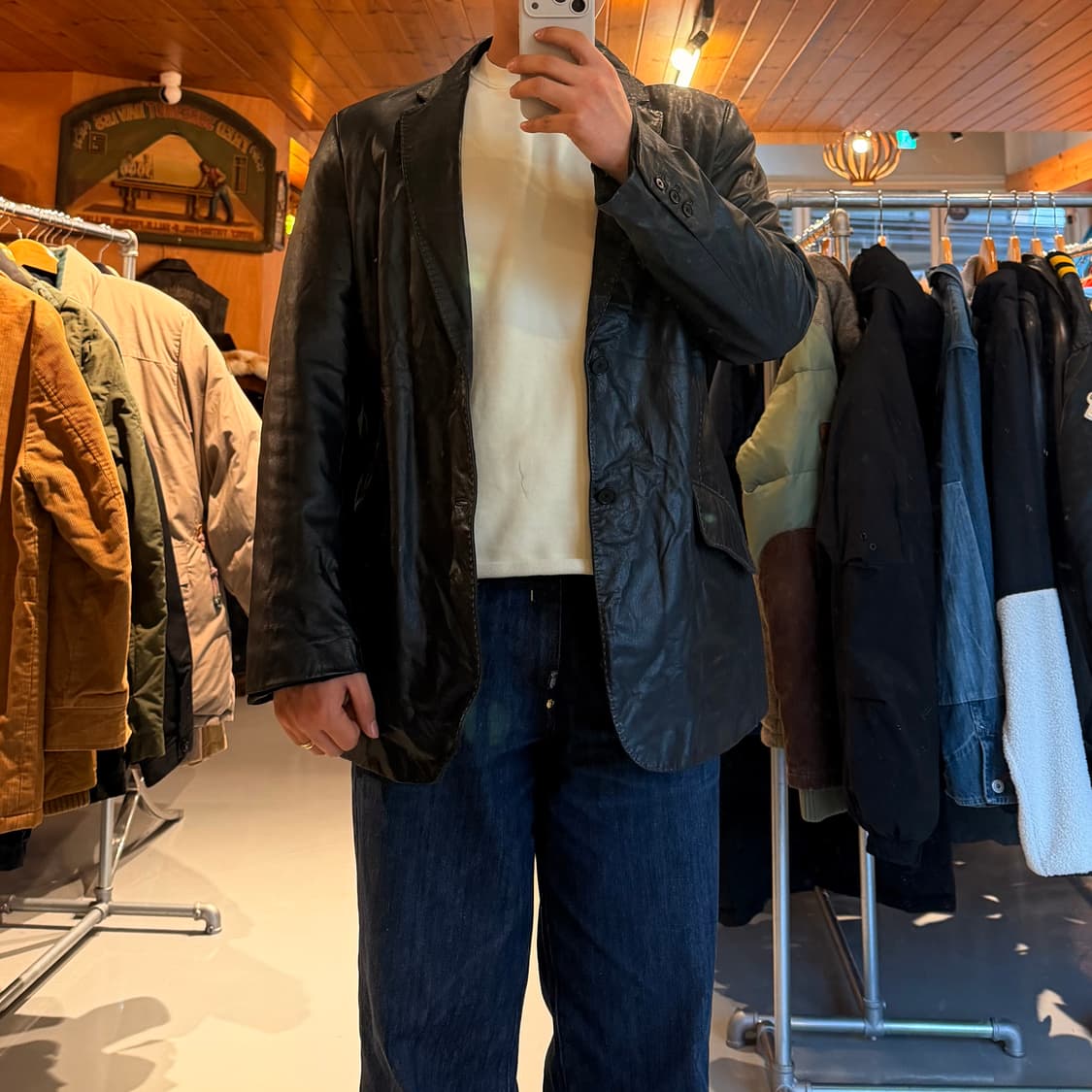 DKNY 소가죽 스티치 레더 자켓 XL 카코트 블레이저 상품이미지1