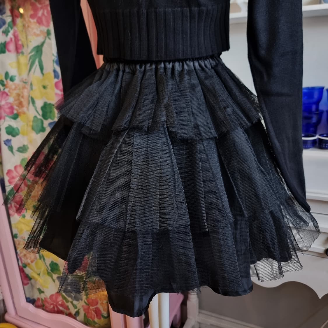 블랙 3단 튈(틸) 프릴 스커트 상품이미지1