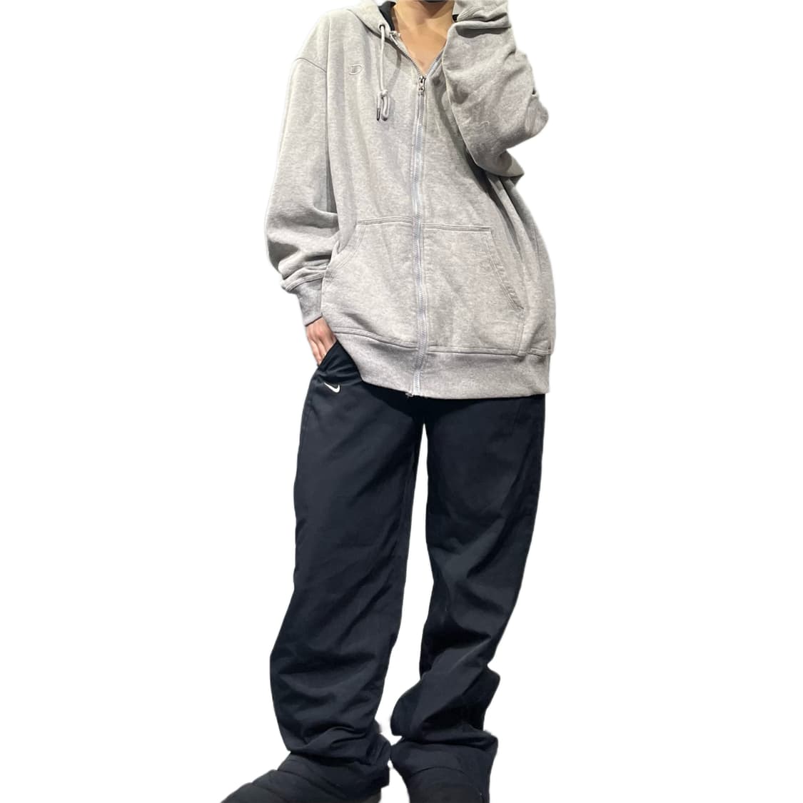 챔피온 그레이 히든 로고 후드집업 상품이미지2