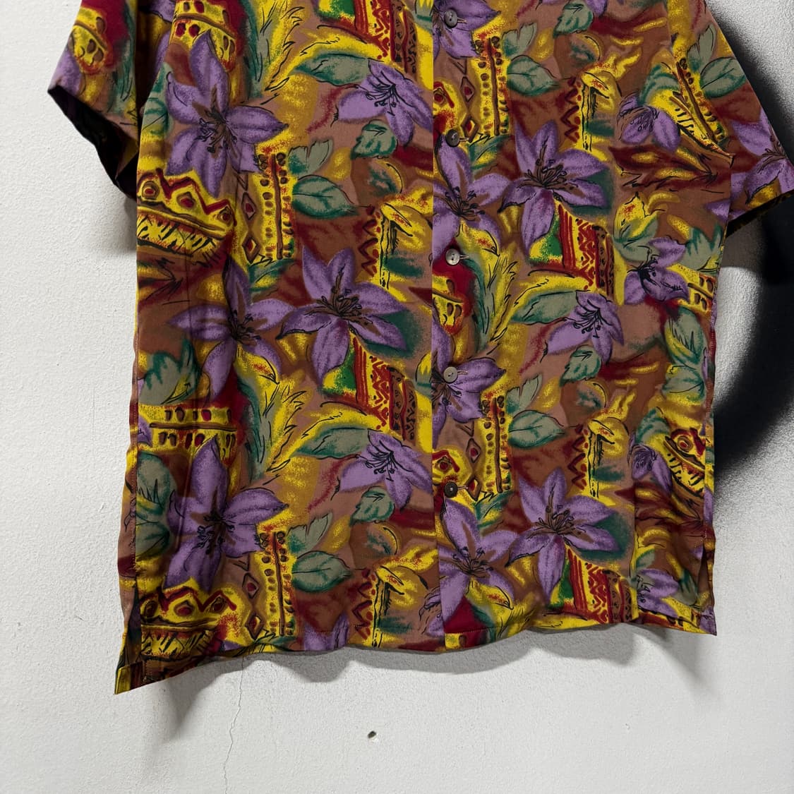 VTG 빈티지 에스닉 플라워 자카드 풀 패턴 반팔 셔츠 상품이미지4