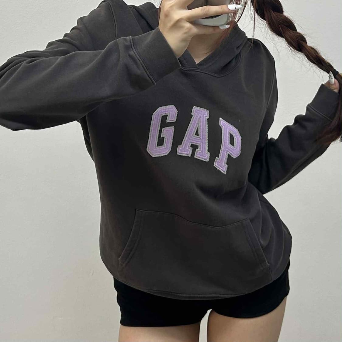 Gap 갭 초코브라운 핀터깔 베이비핑트 스웨트셔츠 후드티(L) 상품이미지1