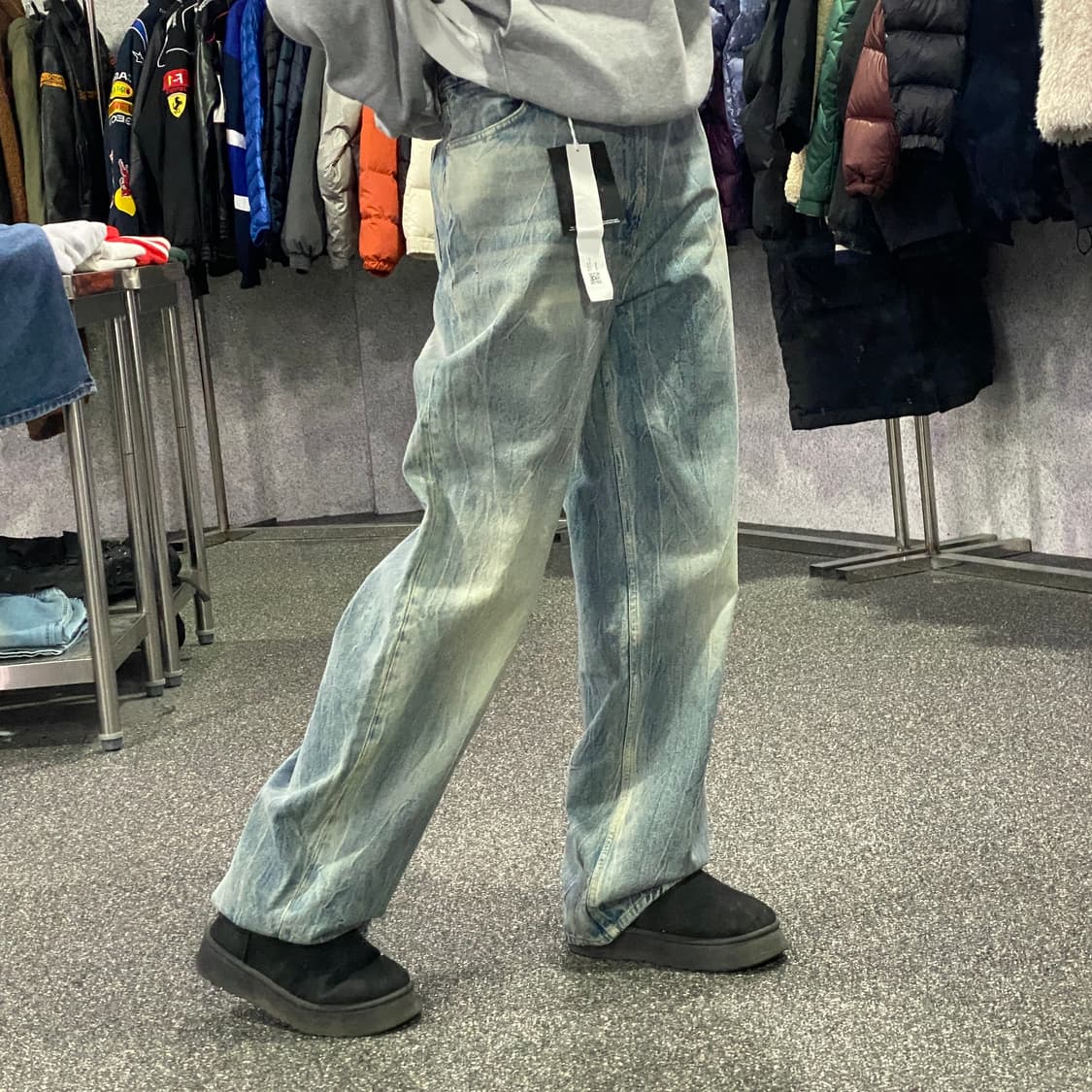 모드나인 백 패치 블루레인 와이드 데님 팬츠 B3608  상품이미지2