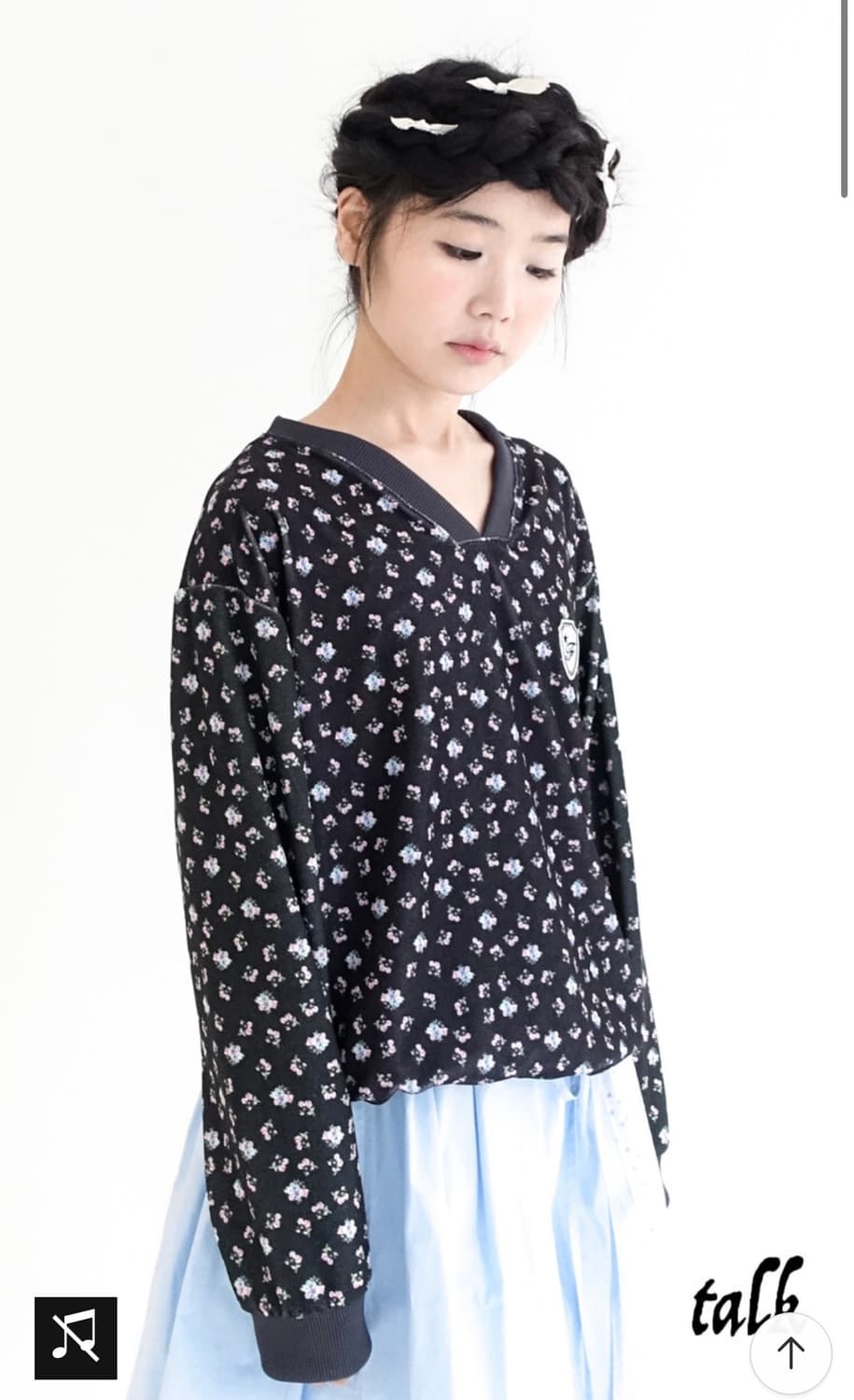샵페어리 v neck flower terry shirts (black) 상품이미지2