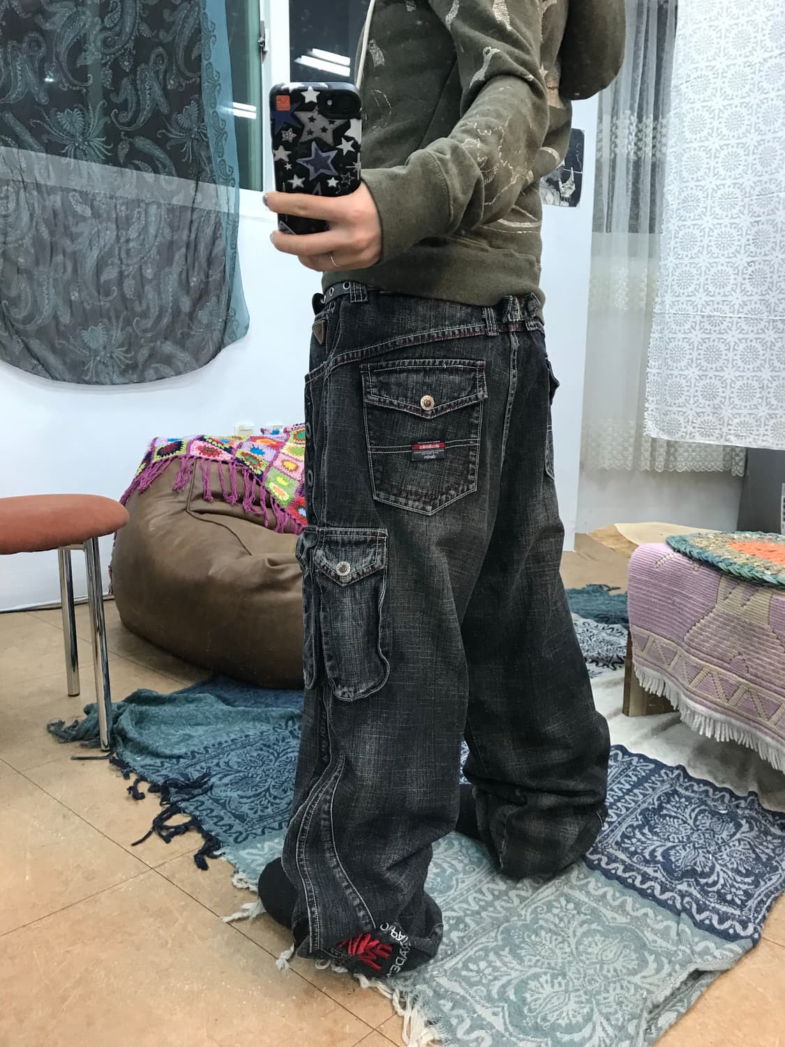 아카데믹스 워싱 신치백 흑청 카고팬츠 상품이미지2