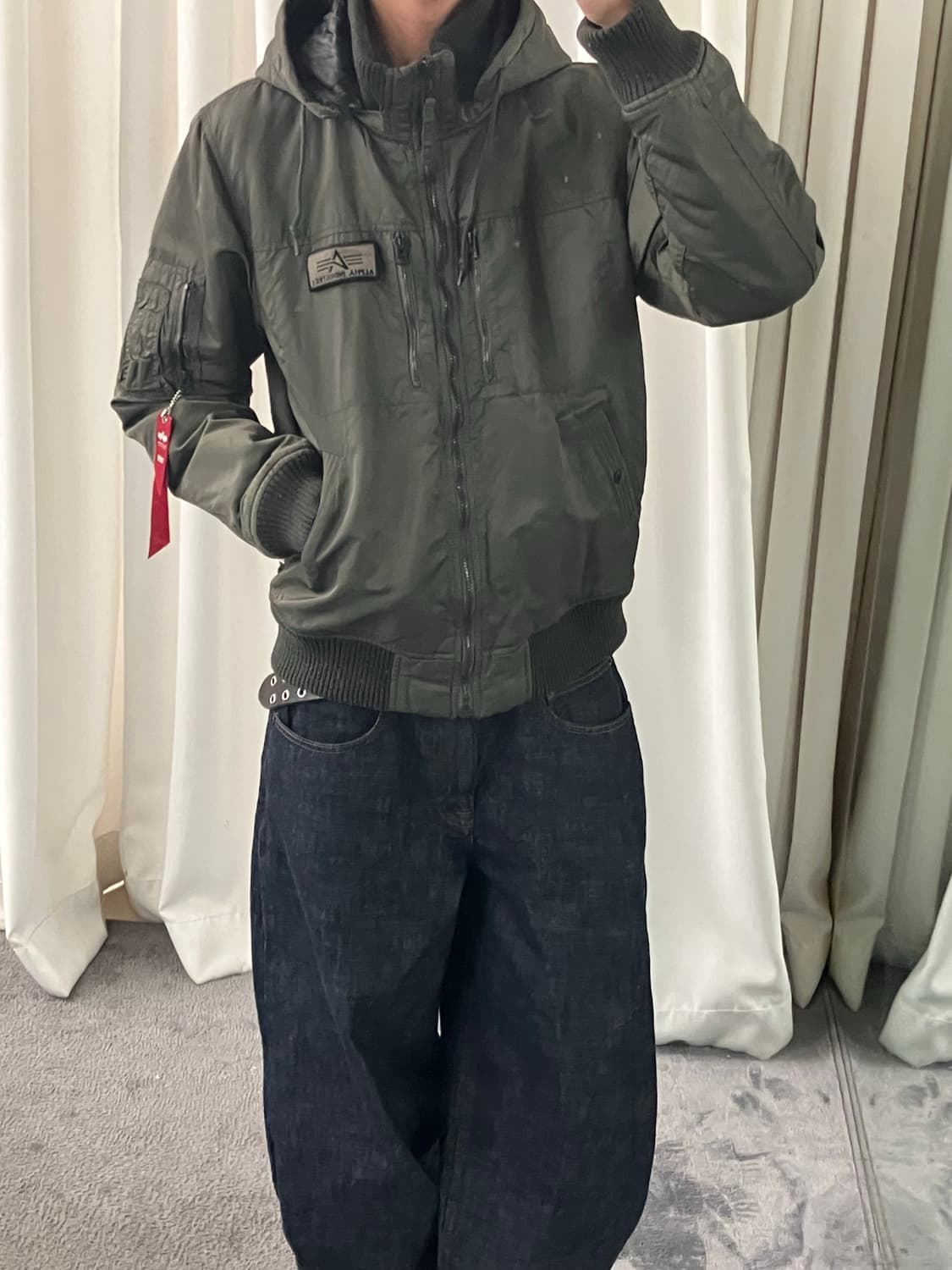 알파인더스트리 카키 후드 ma-1 항공점퍼 XL 상품이미지7