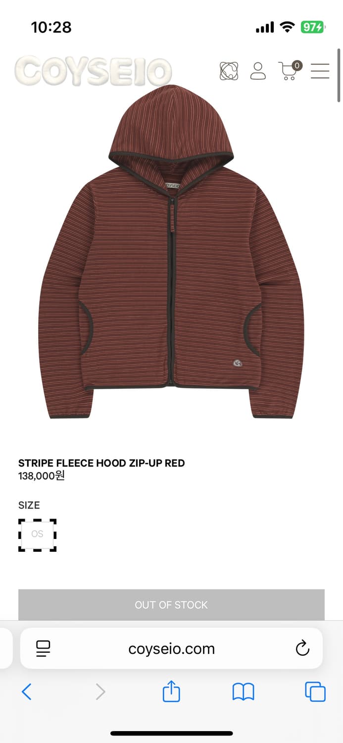 코이세이오 스트라이프 플리스 후드 집업 레드 상품이미지1