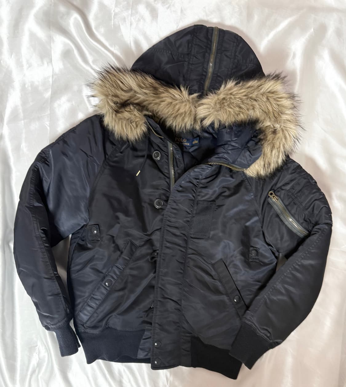 폴로 랄프로렌 다운 봄버 자켓 퍼 후드 후디 빈티지 블랙 네이비 상품이미지1