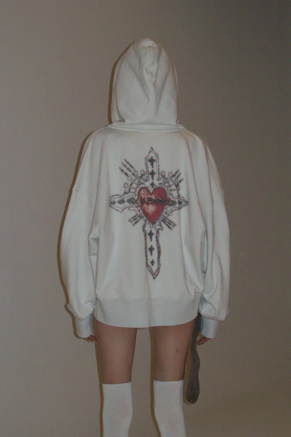 Beaded Saint Hoodie Zip-Up Dirty White 상품이미지1