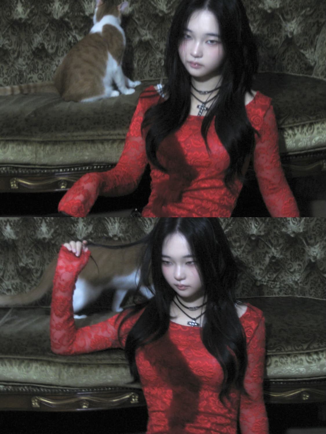 Red Lace Top with Fur Detail 상품이미지1