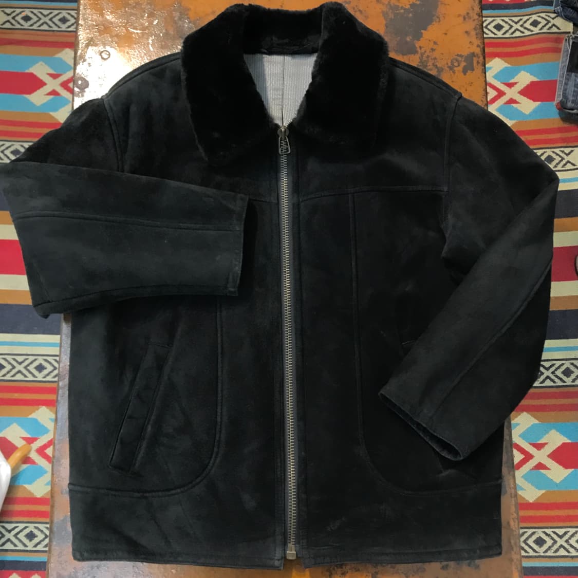 VTG 빈티지 블랙 스웨이드 집업 무스탕 자켓 남성 105 사이즈 상품이미지1