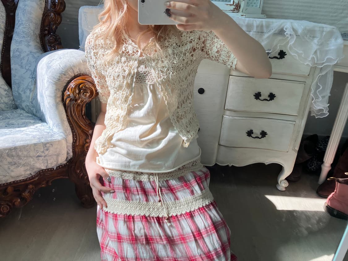 Set)아이보리 크로셰 가디건 + 모리 슬리브리스 상품이미지2