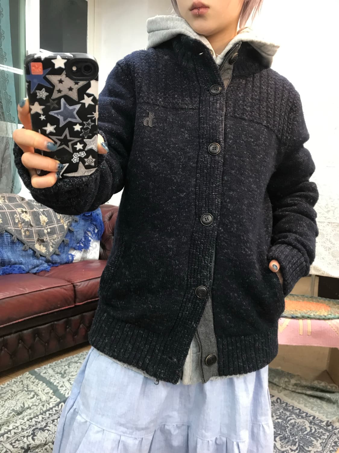 헤지스 하이넥 니트 가디건  상품이미지1