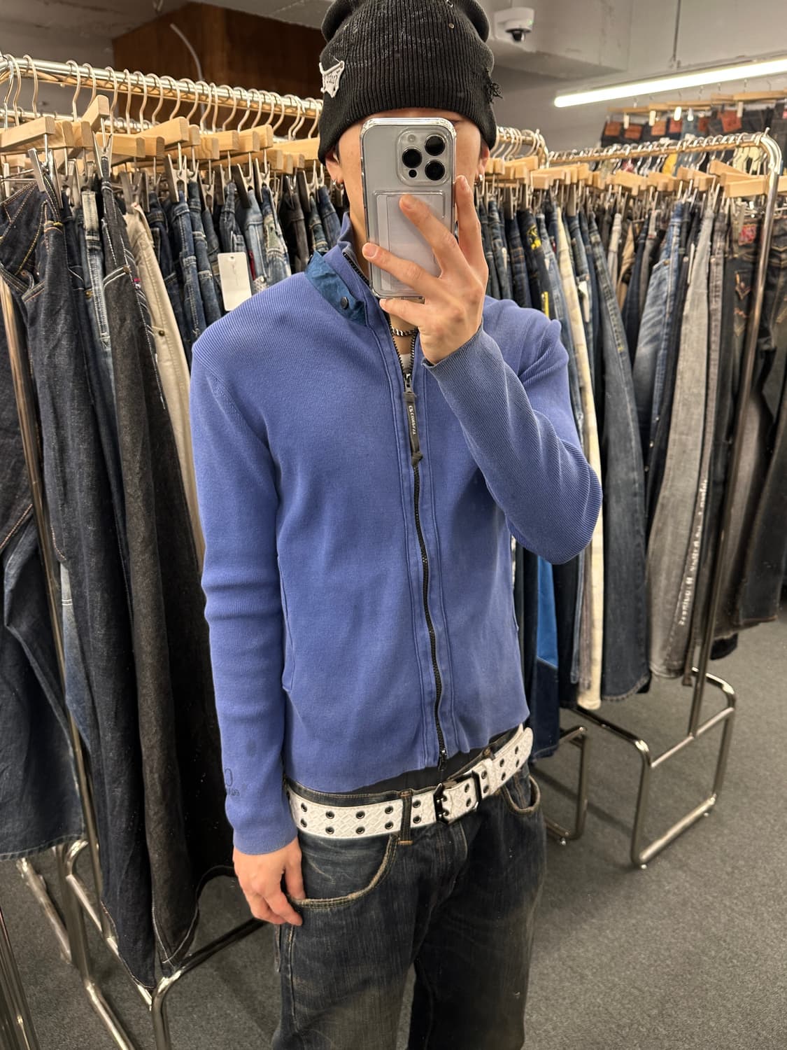 M) CP 컴퍼니 블루 슬림 니트집업 상품이미지2