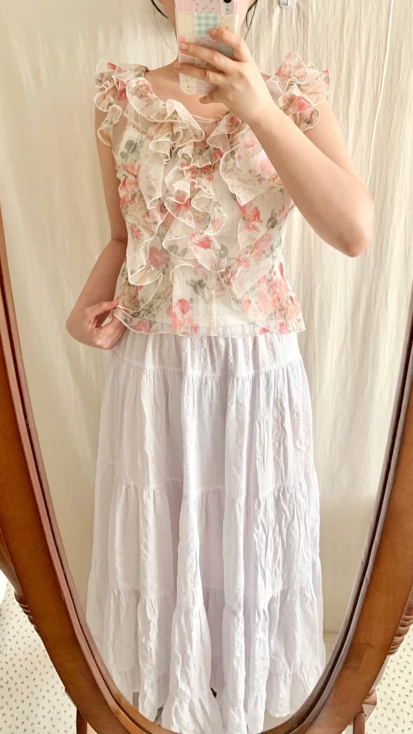 빈티지 플라워 프릴 슬리브리스 상품이미지3