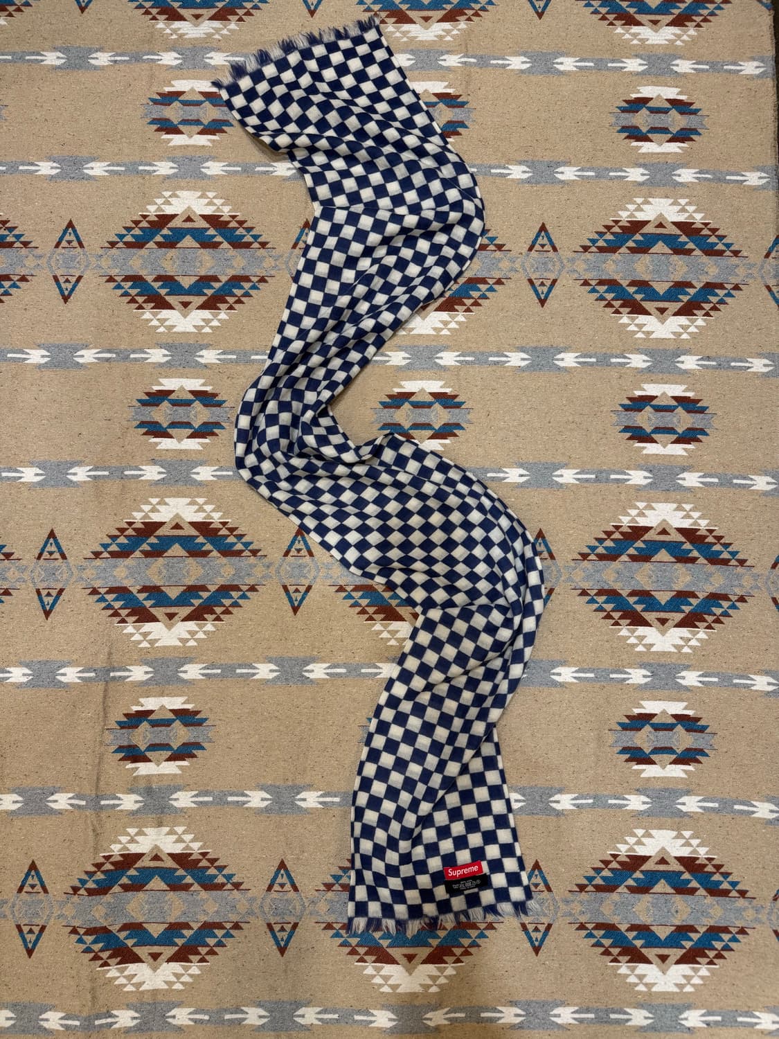 [OS] 슈프림 체커보드 울 머플러 네이비  상품이미지4