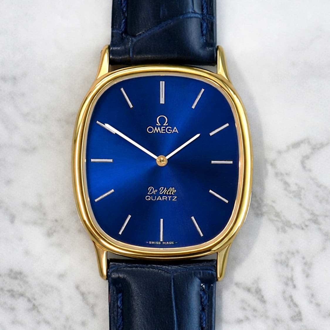 정품 오메가 엘립스 드빌 쿼츠 청판 금장 빈티지 시계 상품이미지8
