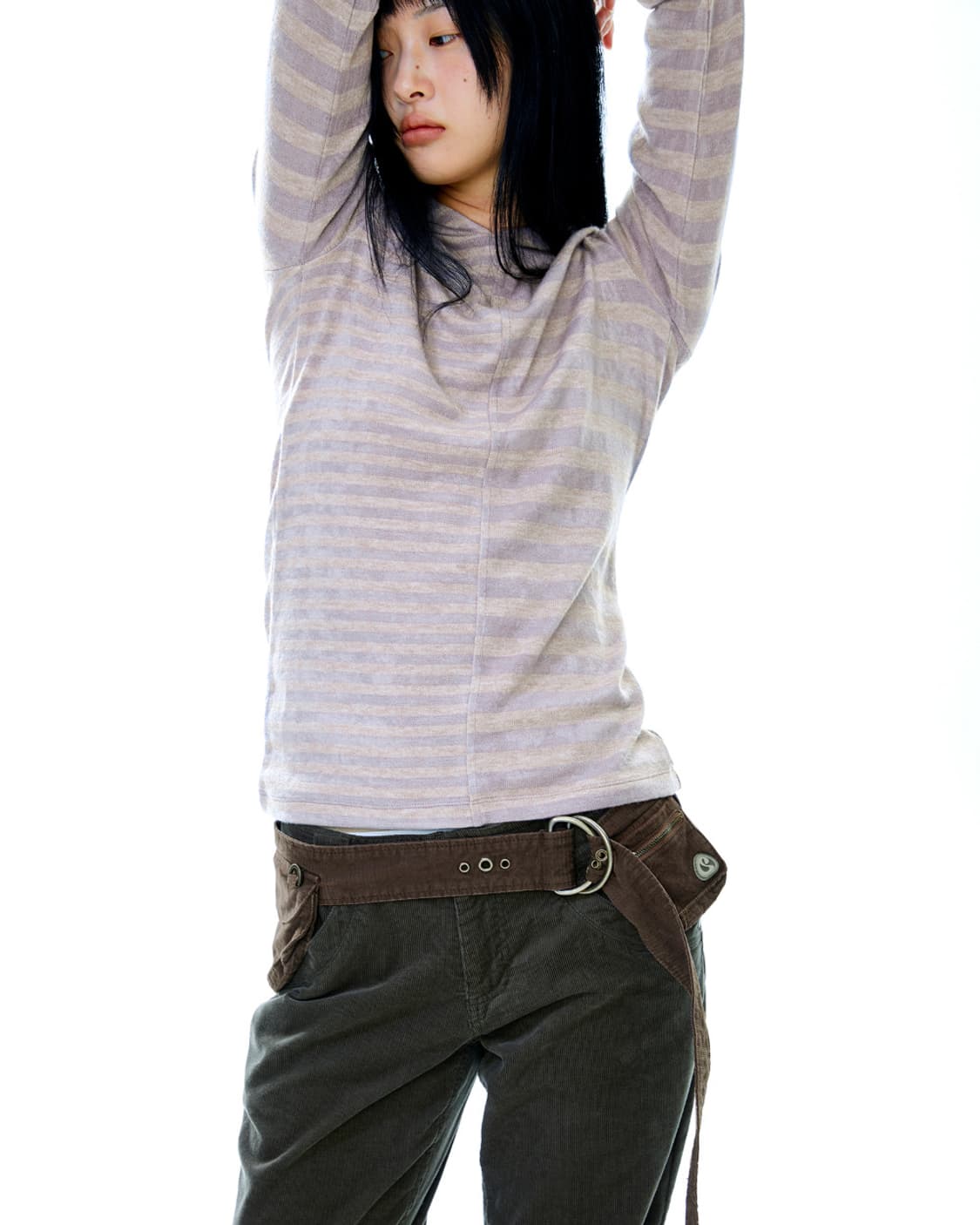 코이세이오 믹스드 스트라이프 후디 퍼플 (OS) 상품이미지3