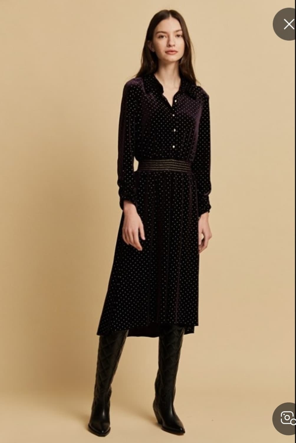 산드로 SANDRO 벨벳 도트  롱원피스 38사이즈 상품이미지1