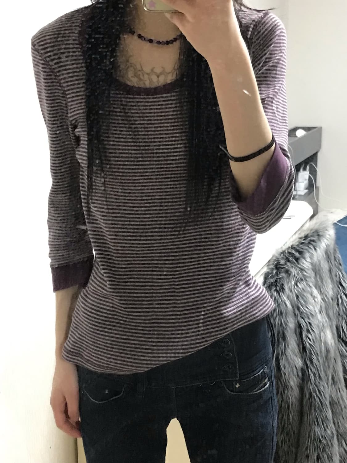 빈티지 스트라이프 7부 티셔츠 상품이미지2