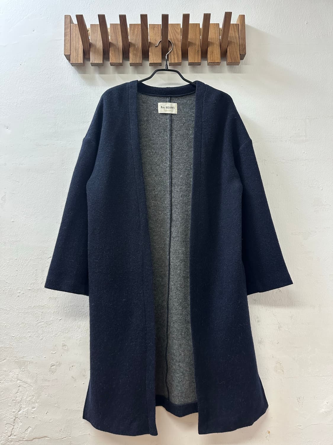 일본빈티지 Ray BEAMS 레이빔즈 울 블렌드 오픈 롱 코트 상품이미지1